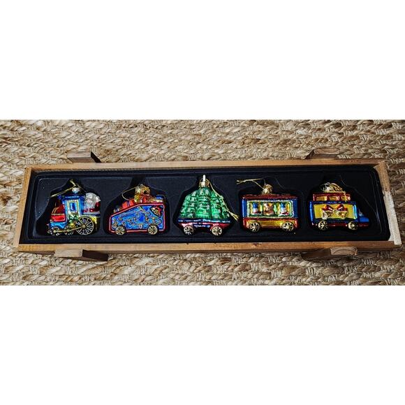 Vtg. Thomas Pacconi Blown Glass Christmas 2003 5 Piece Train Set Ornaments Boxed - Picture 1 of 13